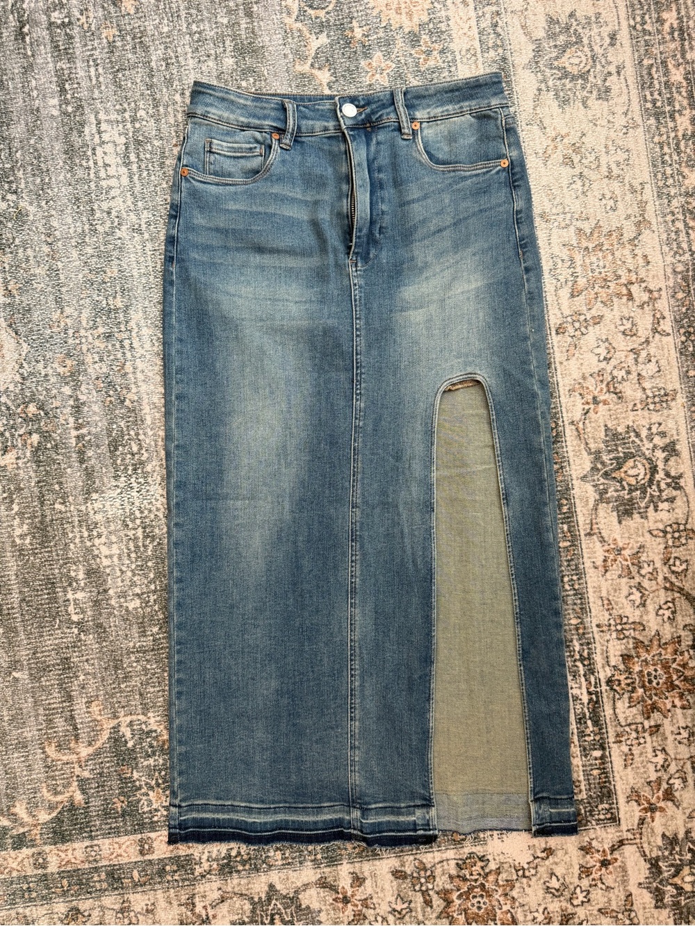BlankNYC Denim Midi Skirt with Front Slit